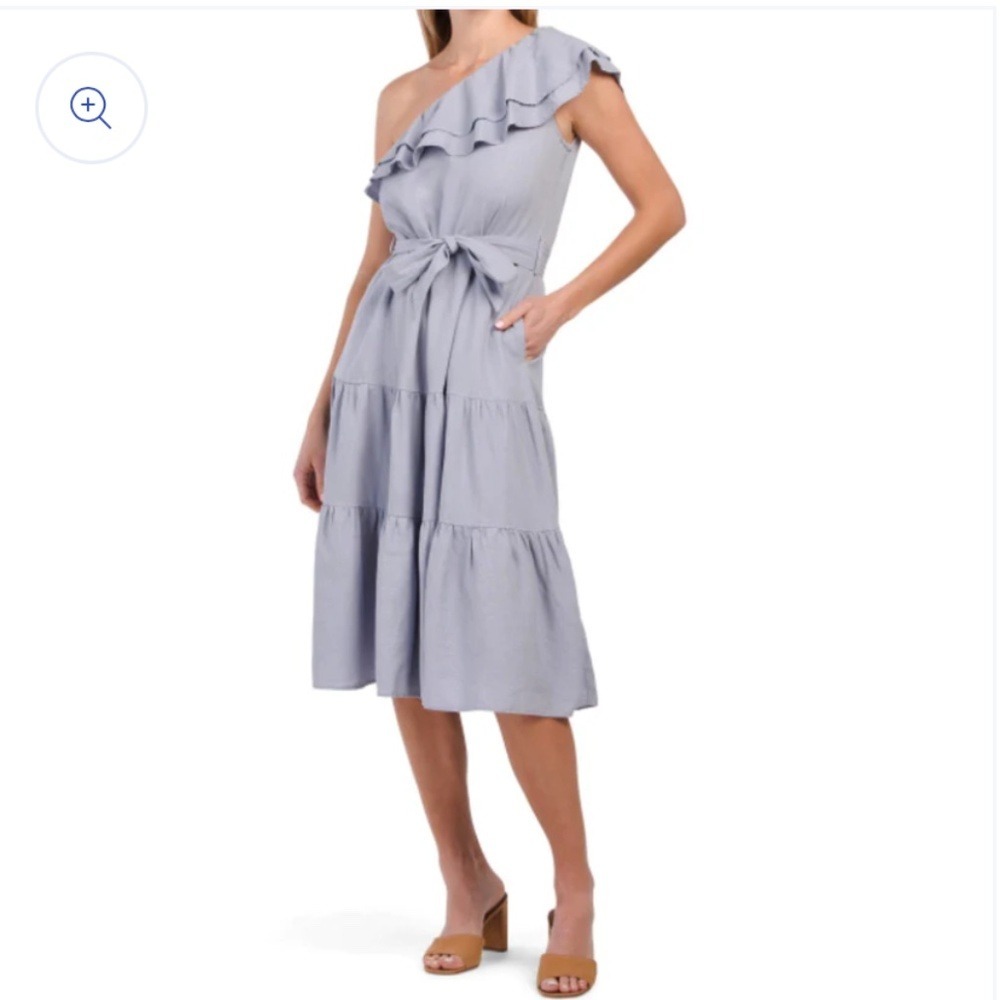 Nicole Miller One Shoulder Midi Dress Womens Size S Blue